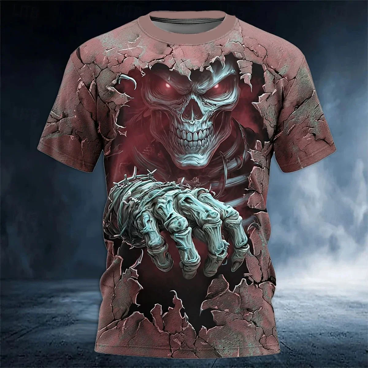 Men's Short Sleeve Halloween T-Shirt Halloween Spooky Horror Top Crack Wall 3D Visual Effect  Family Matching Tees  Party Outfit