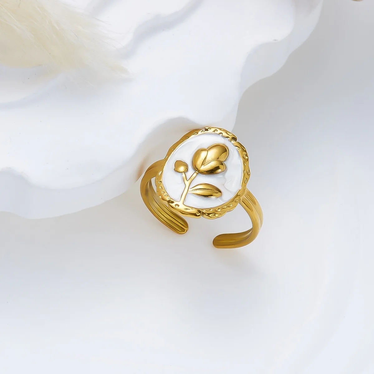 Edelstahl-Emaille-Spiral-Geometrie-Fingerringe für Damen und Herren, Vintage Französische Sonnen-Blatt-Blumen-Ringe, Modeschmuck für Partys. – Detail 28
