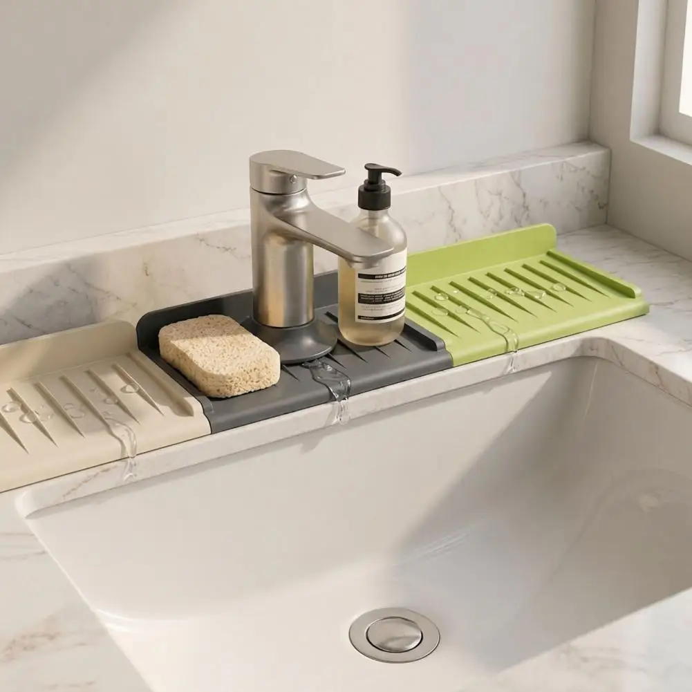 Draining Mat with Suction Cups Sink Draining Mat Silicone Kitchen Sink Mat with Suction Cups Foldable Splash Guard for Faucet
