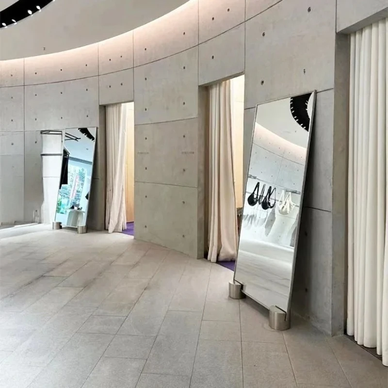 stainless steel full-length mirror simple clothing store full body floor special-shaped mirror camera mirror