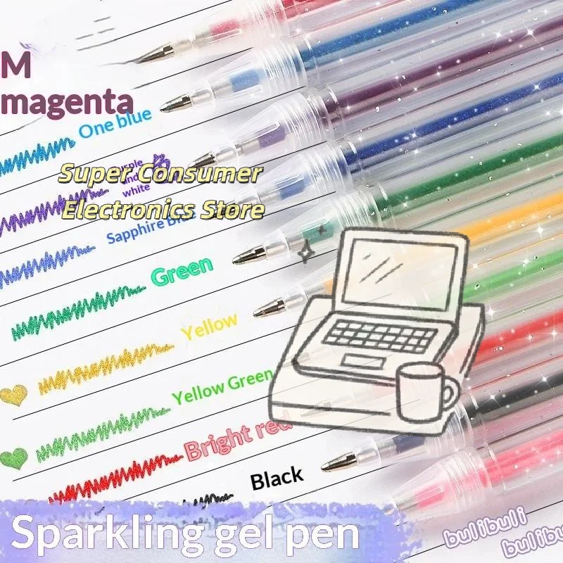 8/12/18 Colors Glitter Gel Pen 1.2mm Metal Glitter Color Ballpoint Pen Drawing