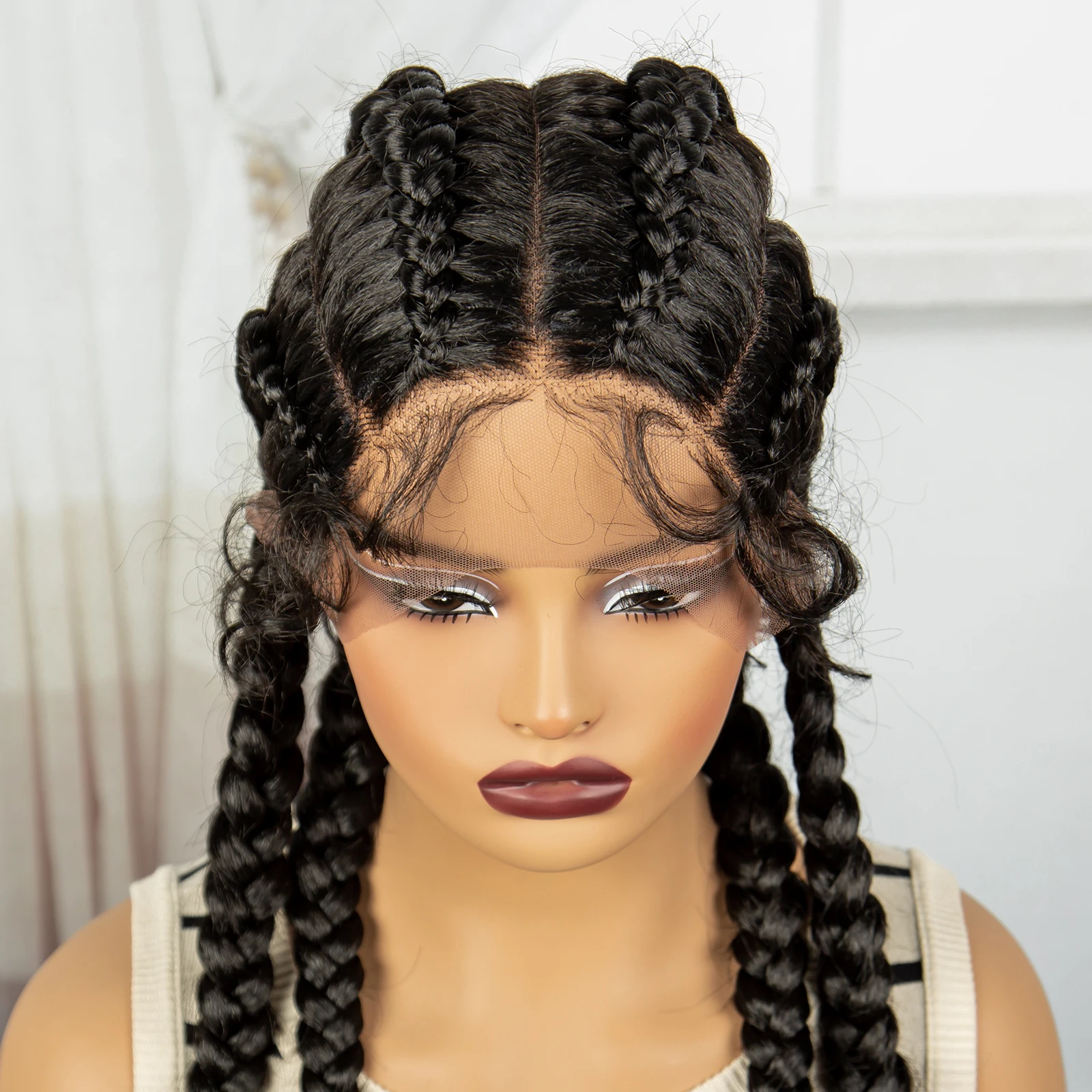 Natural Cornrow trançado perucas para mulheres negras, tranças sintéticas, peruca com cabelo de bebê, laço frente trançado, 36"