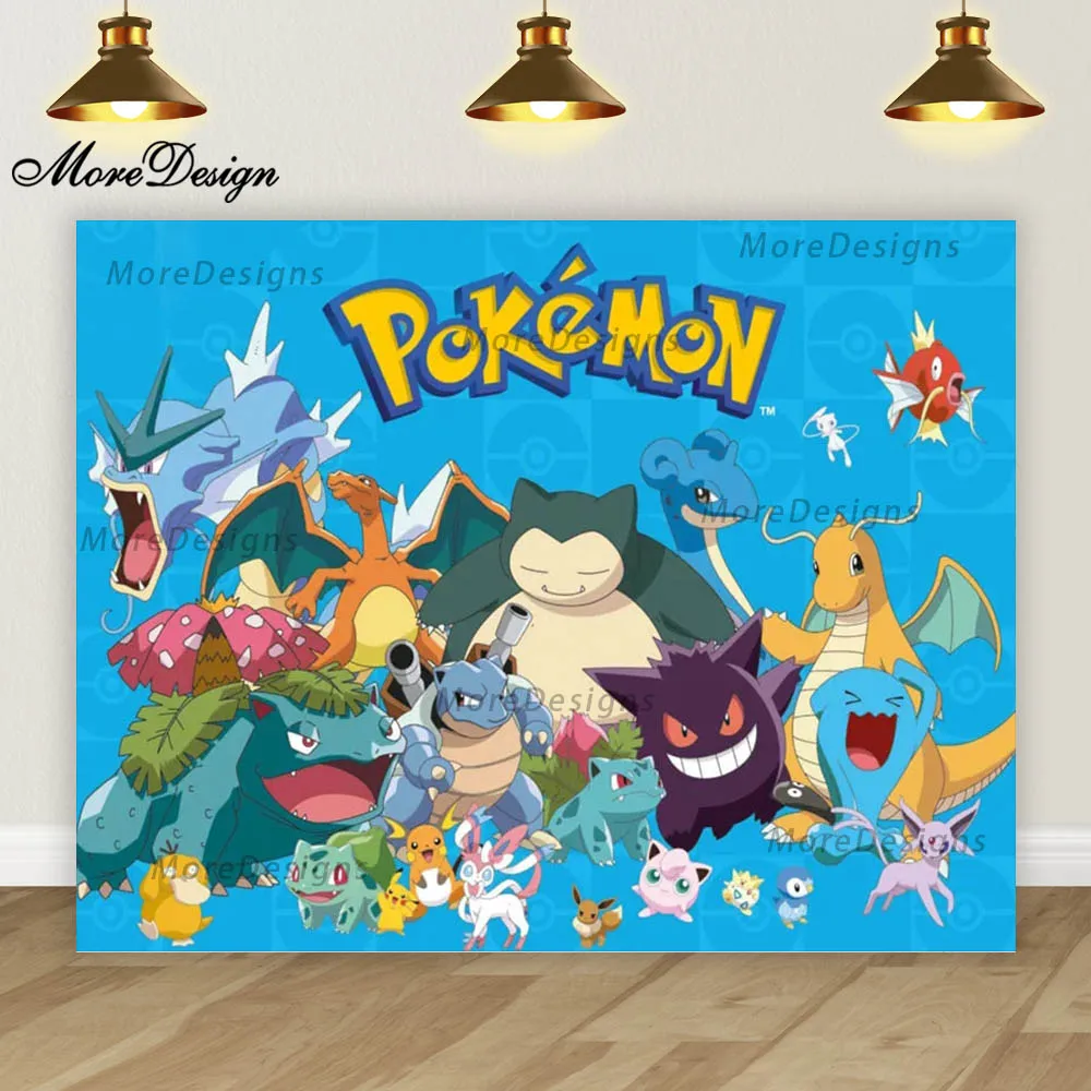 Pokémon Banner Kids Photo Backdrop Boys Birthday Party Baby Shower Decoration Cartoon Vinyl Polyester Fabric Background