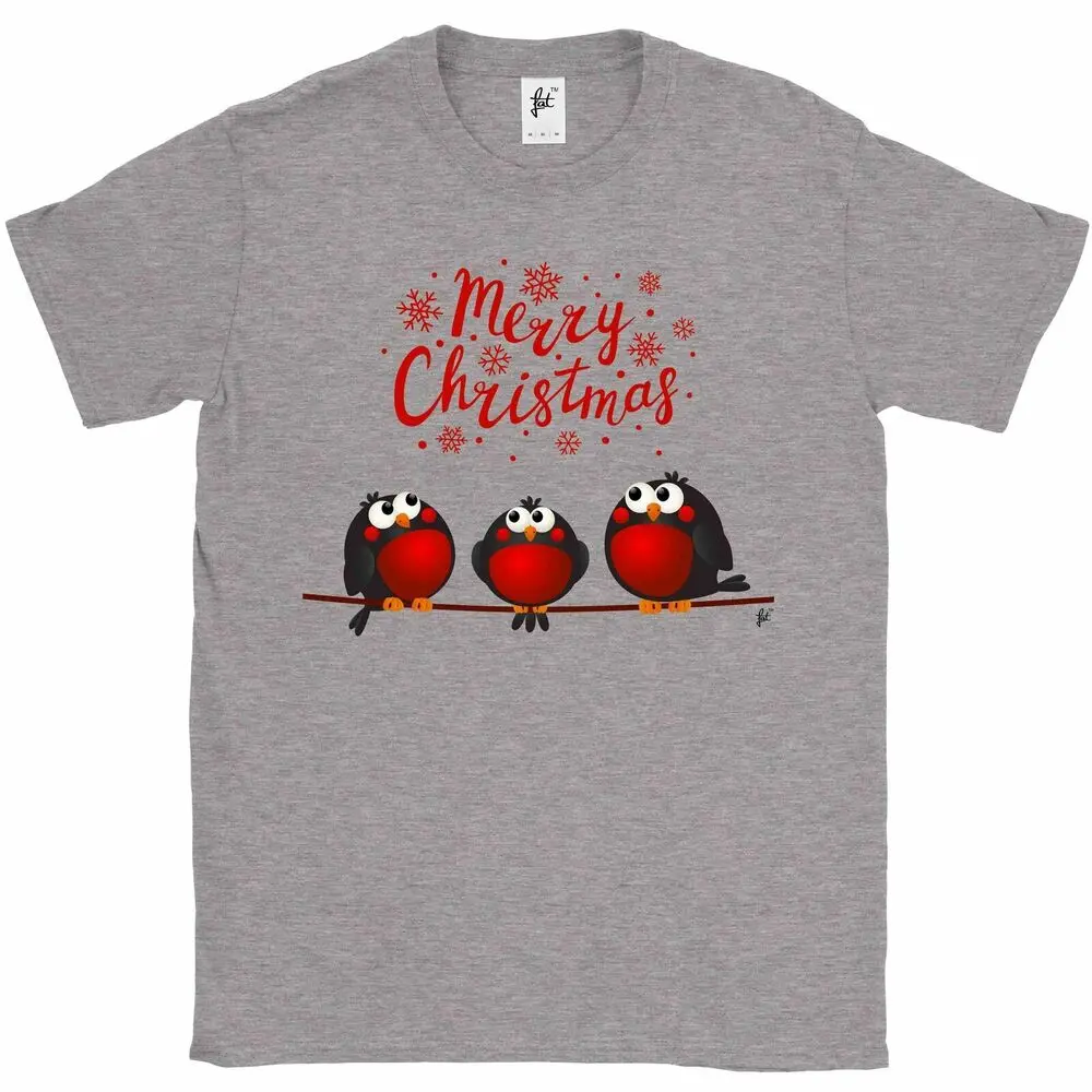 Merry Christmas 3 Red Robins Sat On A Branch Mens T-ShirtUnisex Women's Summer Cotton Luxury Brand Retro OversizedUnisex T-shirt