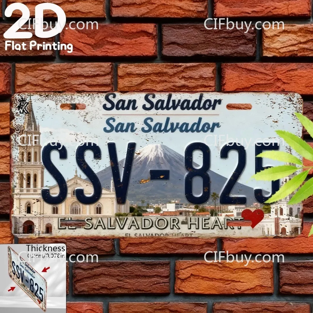 1pc Customizable 2D Flat Print Aluminum Plaque 6x12in, San Salvador SSV‑825 El Salvador Wall Ornament, Restaurant Travel Souveni