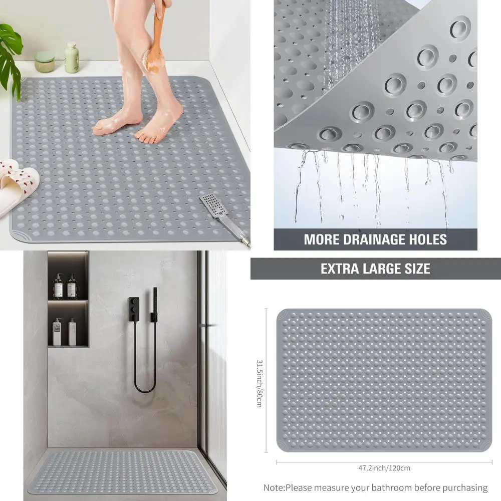 

Large 47.2 x 31.5 Anti-Slip Shower Mat with Drain Holes and Suction Cups for Enhanced Safety