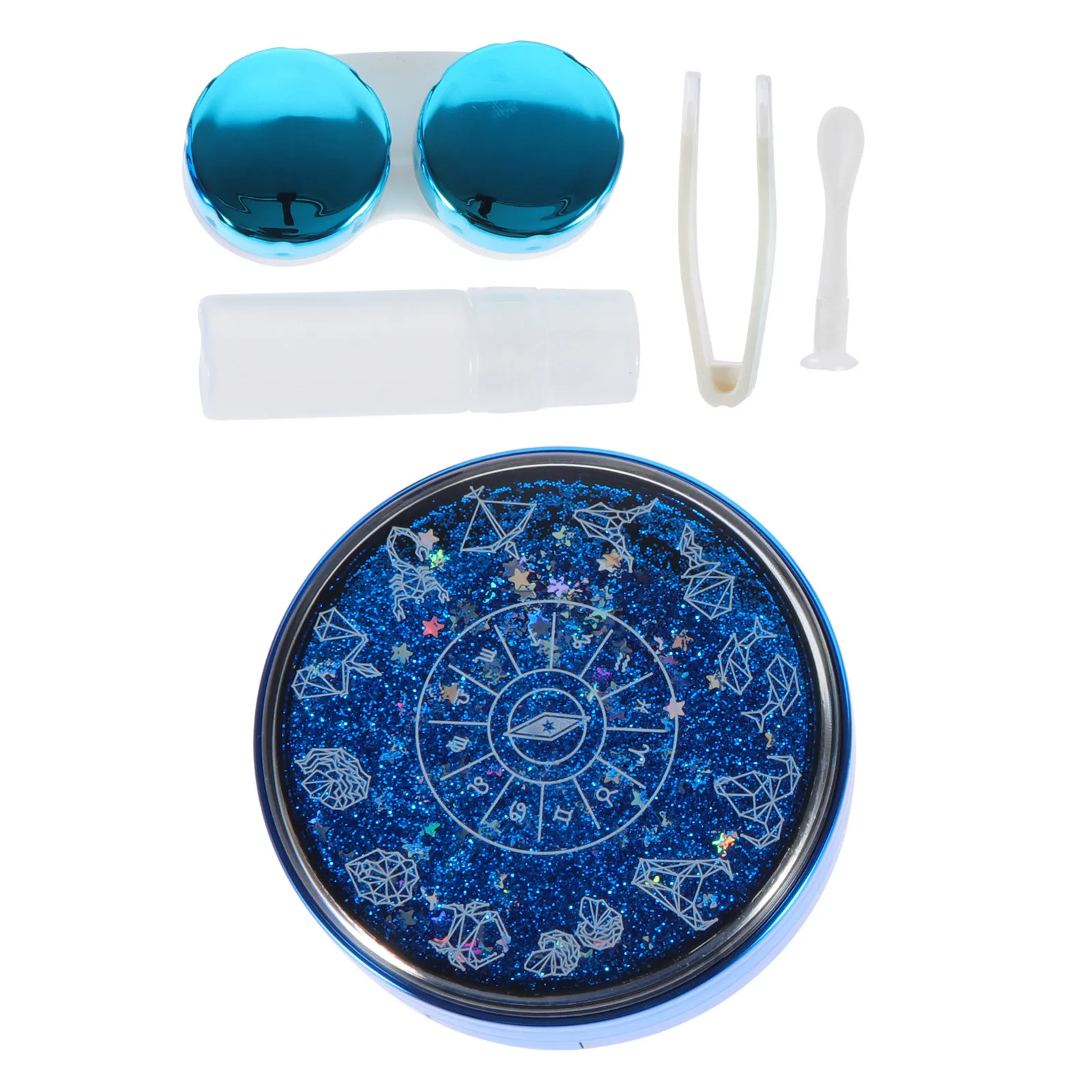1Set Quick Sand Effect Contact Lens Holder Set Hygienic Picker Leakproof Plastic Eye Lens Container for Home Office Travel Care