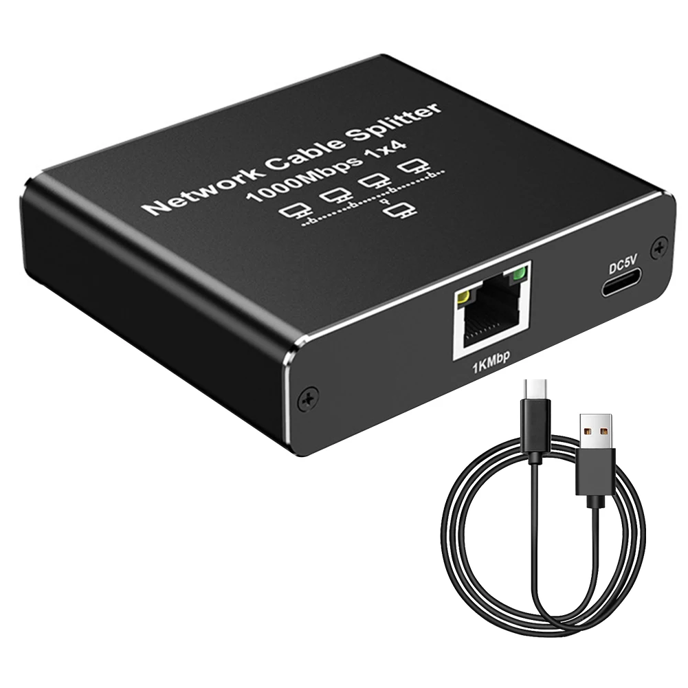 1 To 4 Gigabit Ethernet Splitter with USB Power Cable 1000Mbps Internet Splitter Adapter High Speed for Cat5/5e/6/7/8 Cable