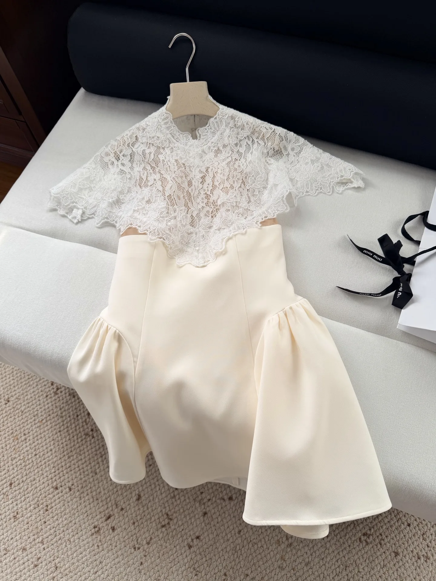 Lace Shawl Design Women Dress Stand Collar High Waist Fashion Ladies Mini Robe