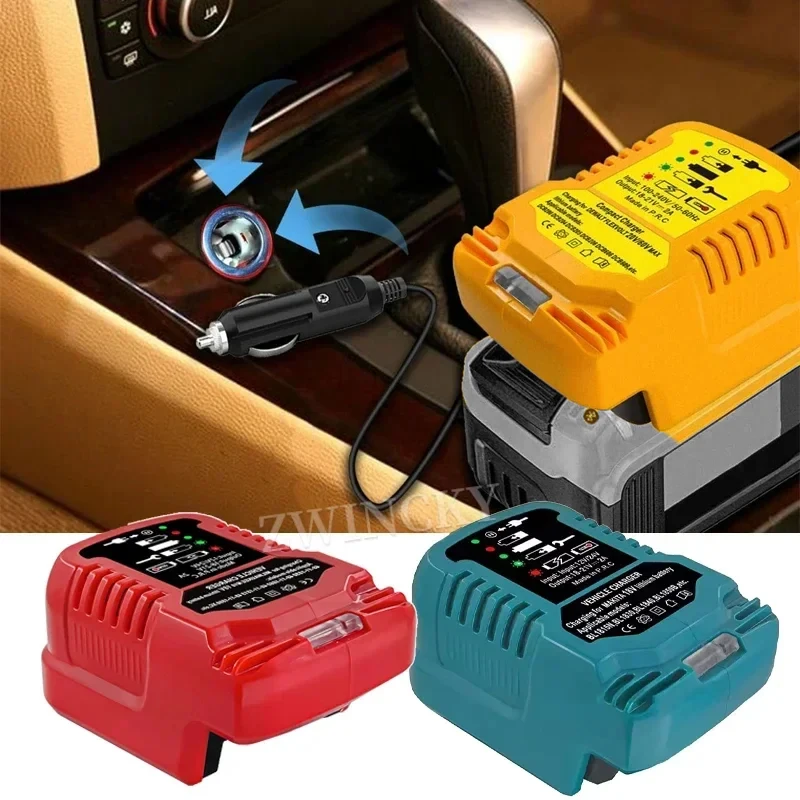 

Portable Charger Replace for Makitas/Milwaukee/Dewalt/Bosch/Einhell 18V Battery Car Charger Cigarette Lighter Plug Charging
