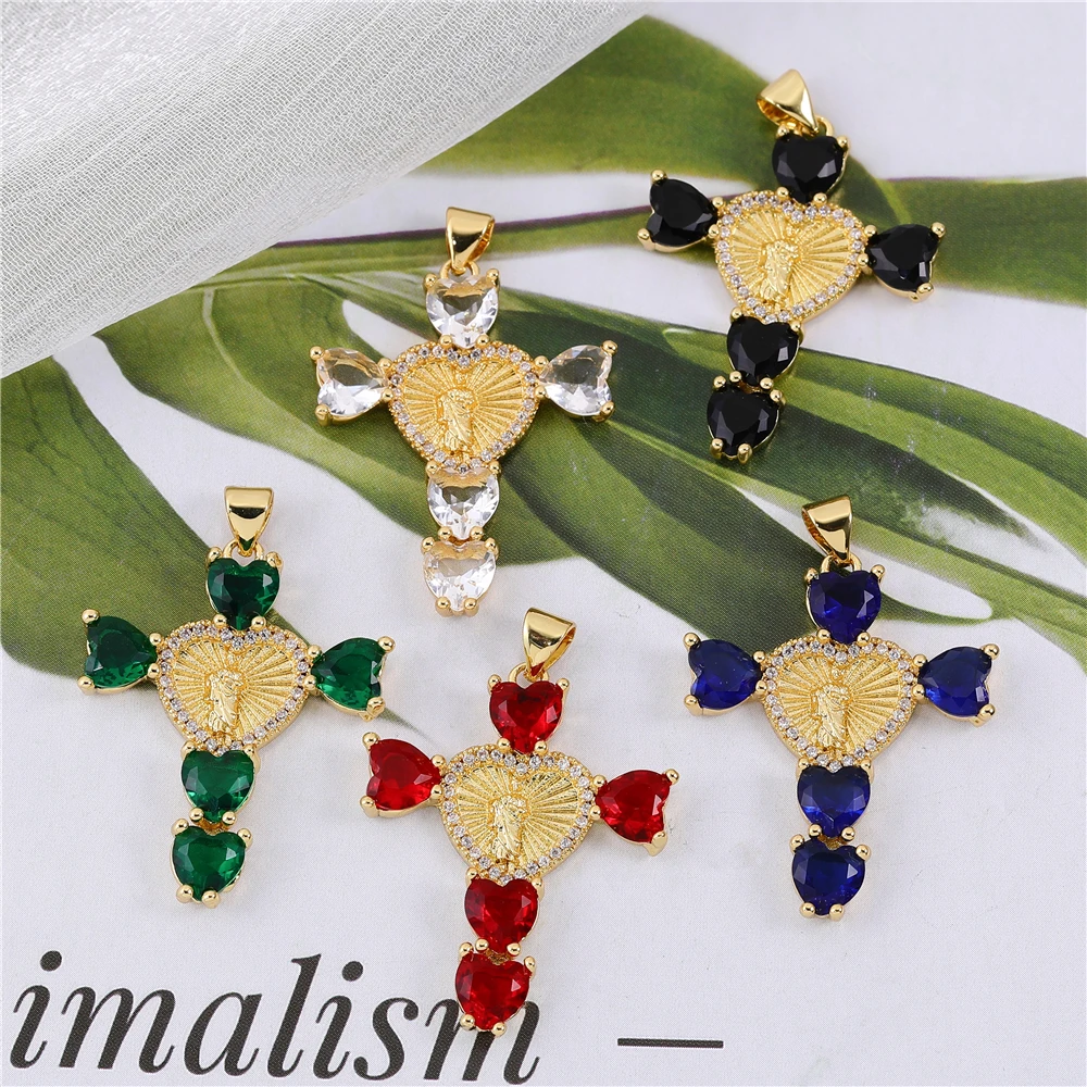 Juya hearts zircon Simple Cross Shape Charms Pendants for Jewelry Making Personality Long-lasting Color Gift Pendant Accessories image 3