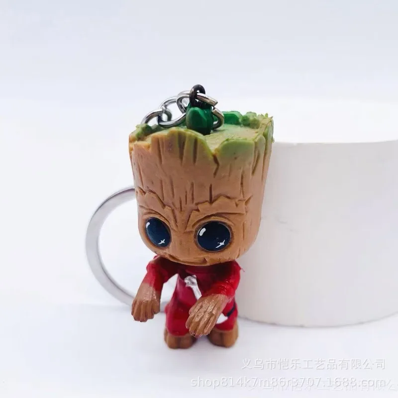 Llaveros de Marvel Groot, decoración de figuras de acción de Anime, juguete bonito, figuras Q, bolsa para llaves de coche, modelos de decoración, regalos de cumpleaños
