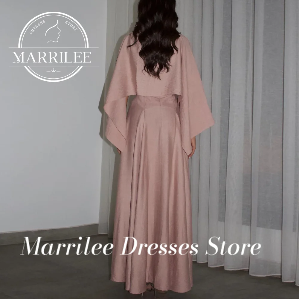 Marrilee Customized High Neckline Straight Solid Color Butterfly Sleeves Cap Jersey Shawl Ankle Length Ladies Gowns For Special