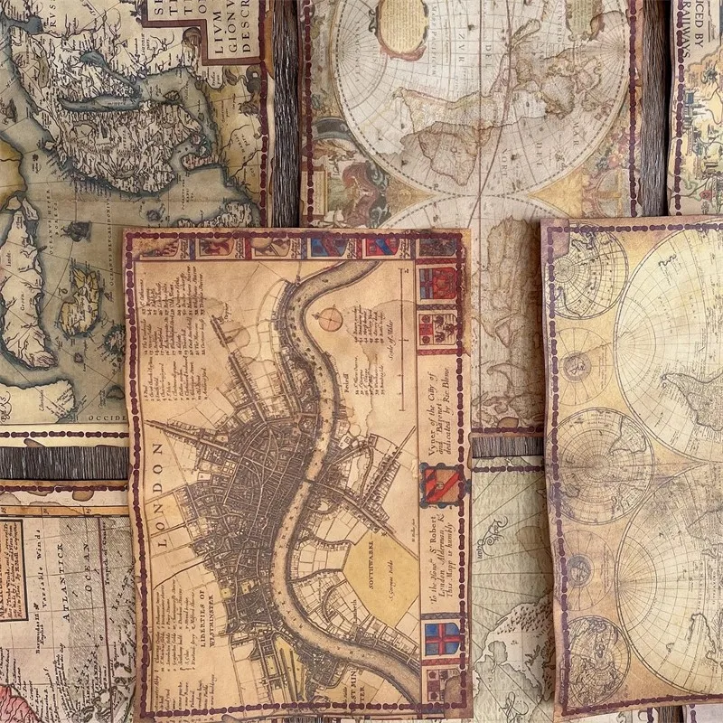 مجلة غير المرغوب فيها خمر اليدوية الديكور الأوروبي القرون الوسطى الملاحة خريطة مادة الكولاج ورقة خلفية الانتحال الحرفية