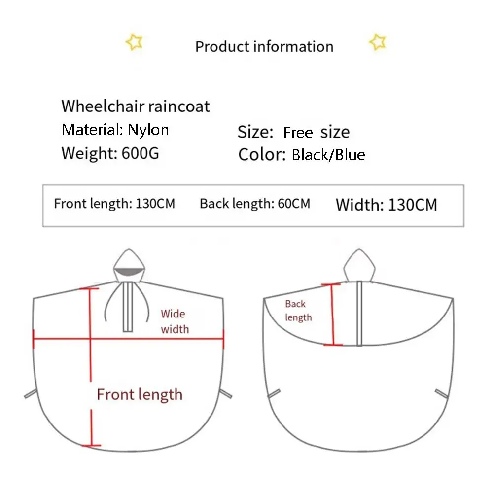 Lightweight Wheelchair Waterproof Poncho Tear-resistant Reusable Wheelchair Raincoat with Hood Packable