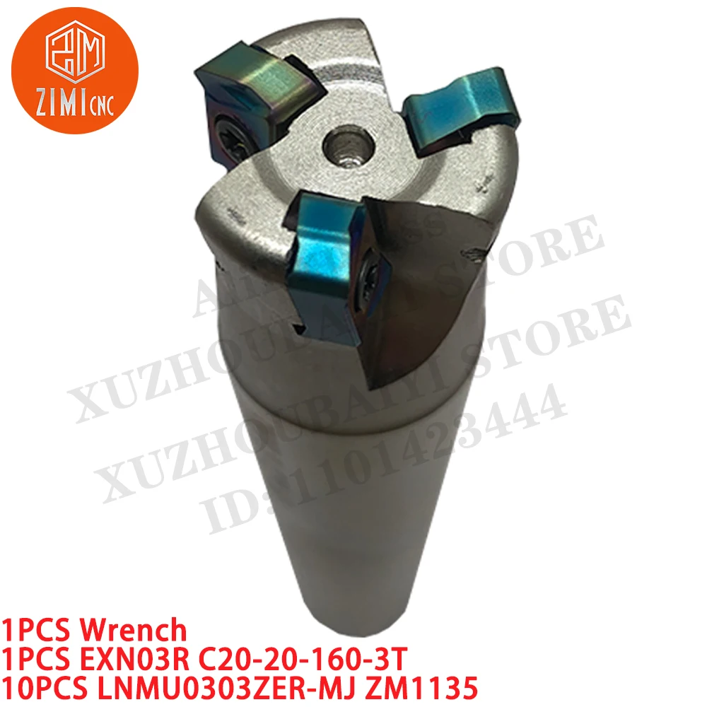 1 قطعة EXN03R C20-20-160-3T قطع نهاية مطحنة شانك + 10 قطعة LNMU0303ZER-MJ ZM1135N مؤشر إدراج الطحن مخرطة معدنية CNC أداة قطع