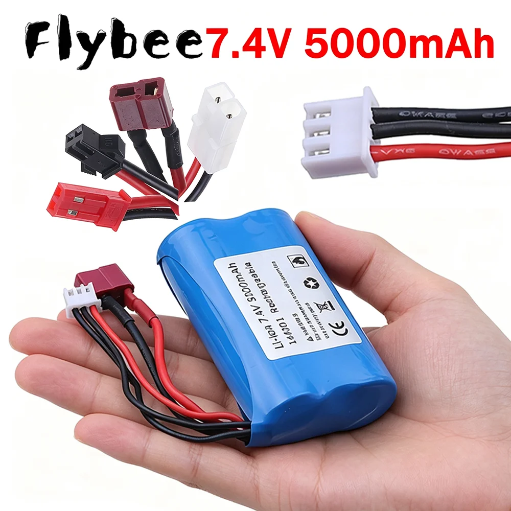 Racing Car Battery 21700 5000mah 7.4V Upgrade Battery With T/SM/JST/Tamiya Plug For Wltoys 12428 144001 RC Off-road Car