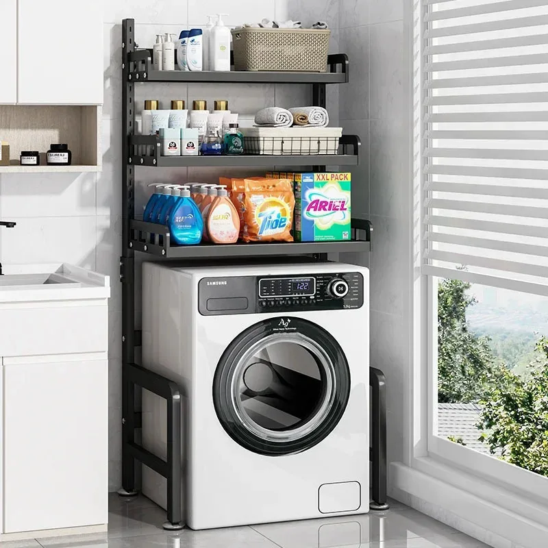 Adjustable Washing Machine Rack Bathroom Toilet Storage Cabinet Home Balcony Metal Space-Saving Storage Shelf Bathroom Furniture