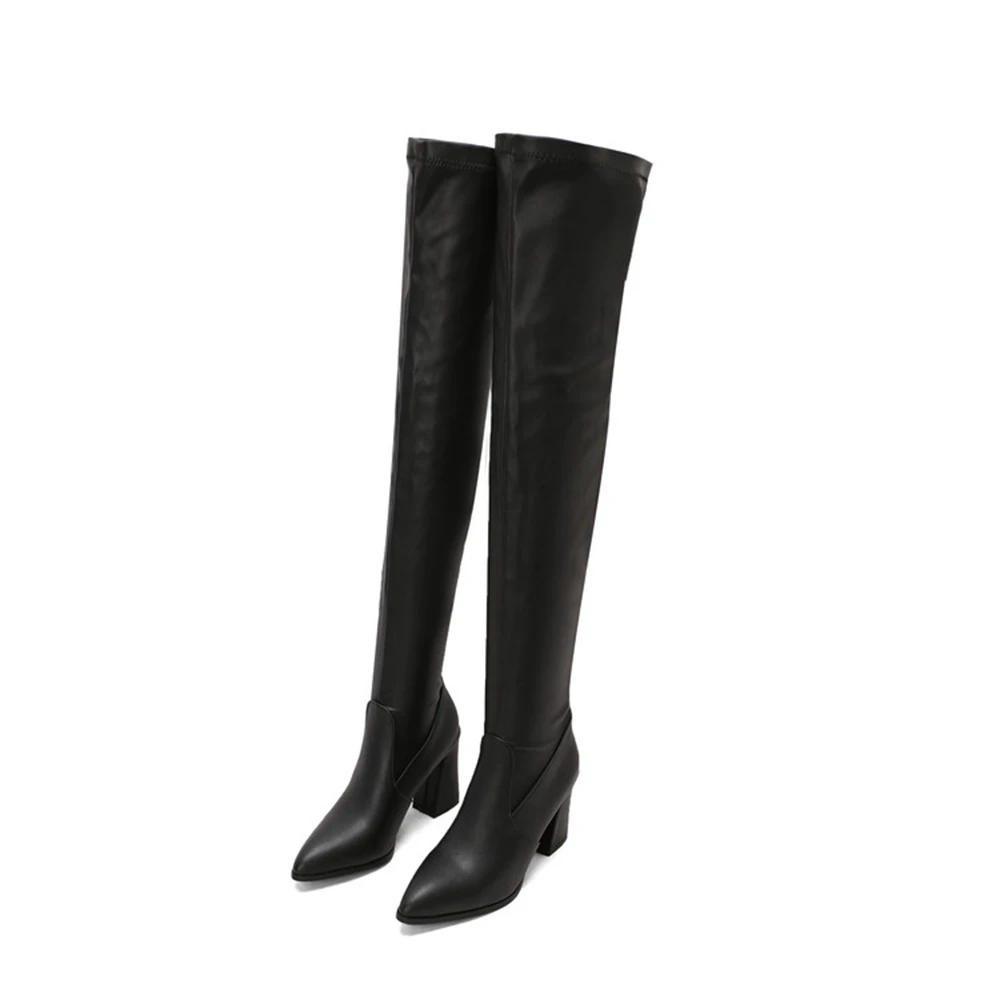 Extreme Big Size 48 49 50 Pointed Toe Sexy Over-the-knee Boots Platform Thick High Heels Women Stretch Thigh High Boots 30-17