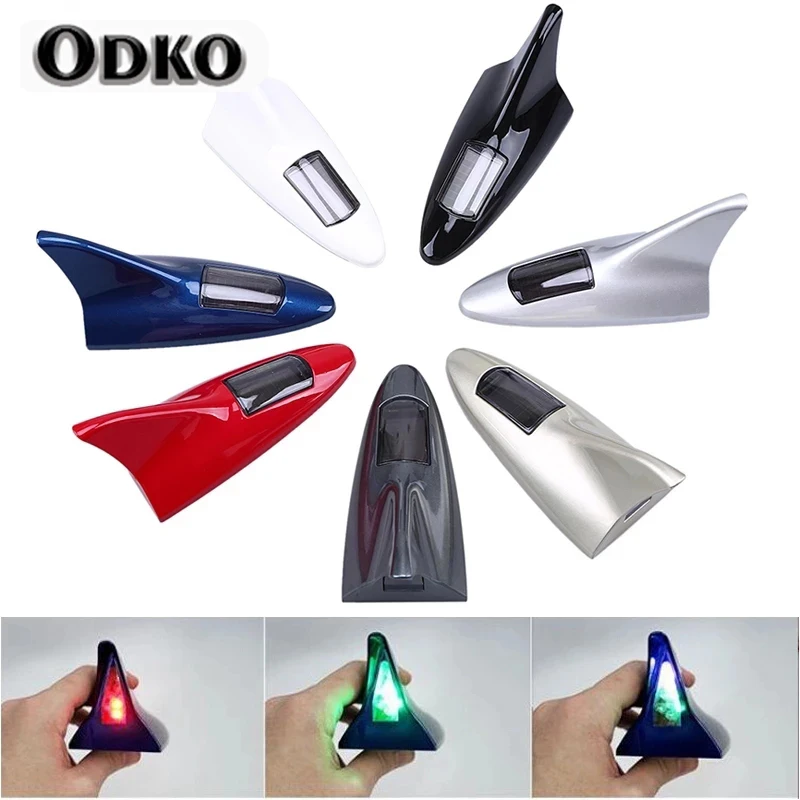 Universal Car Shark Fin Antenna Solar Powered Anti Collision Anti-Rear-End LED Car Roof Warning Lamp Aerials Decorativw Antenna