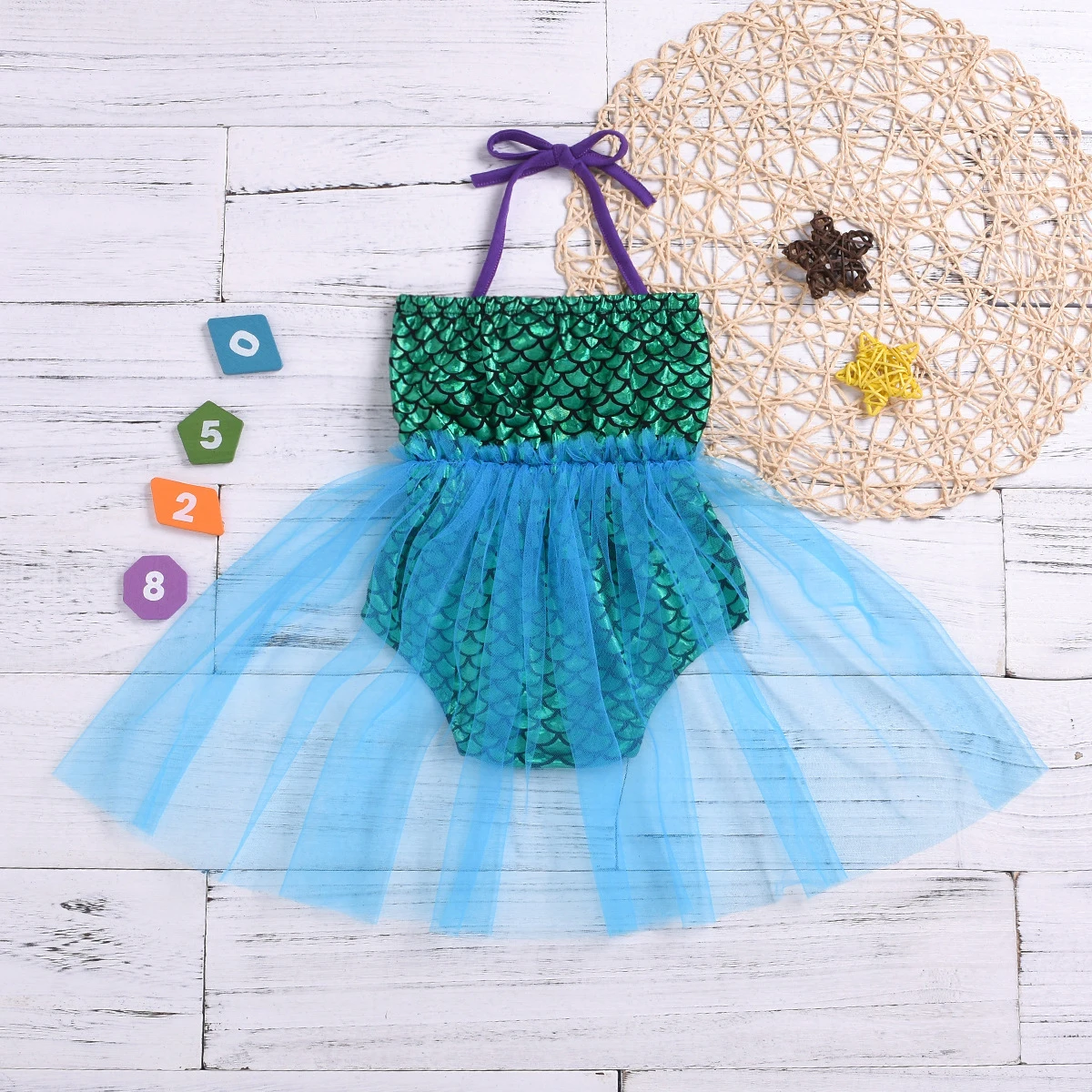 

1Pcs Kids Swimwear Bowknot Gauze Mermaid Fish Scales Swimsuit Beachwear for Girls Summer Pool Party Vacation Kids Sequins