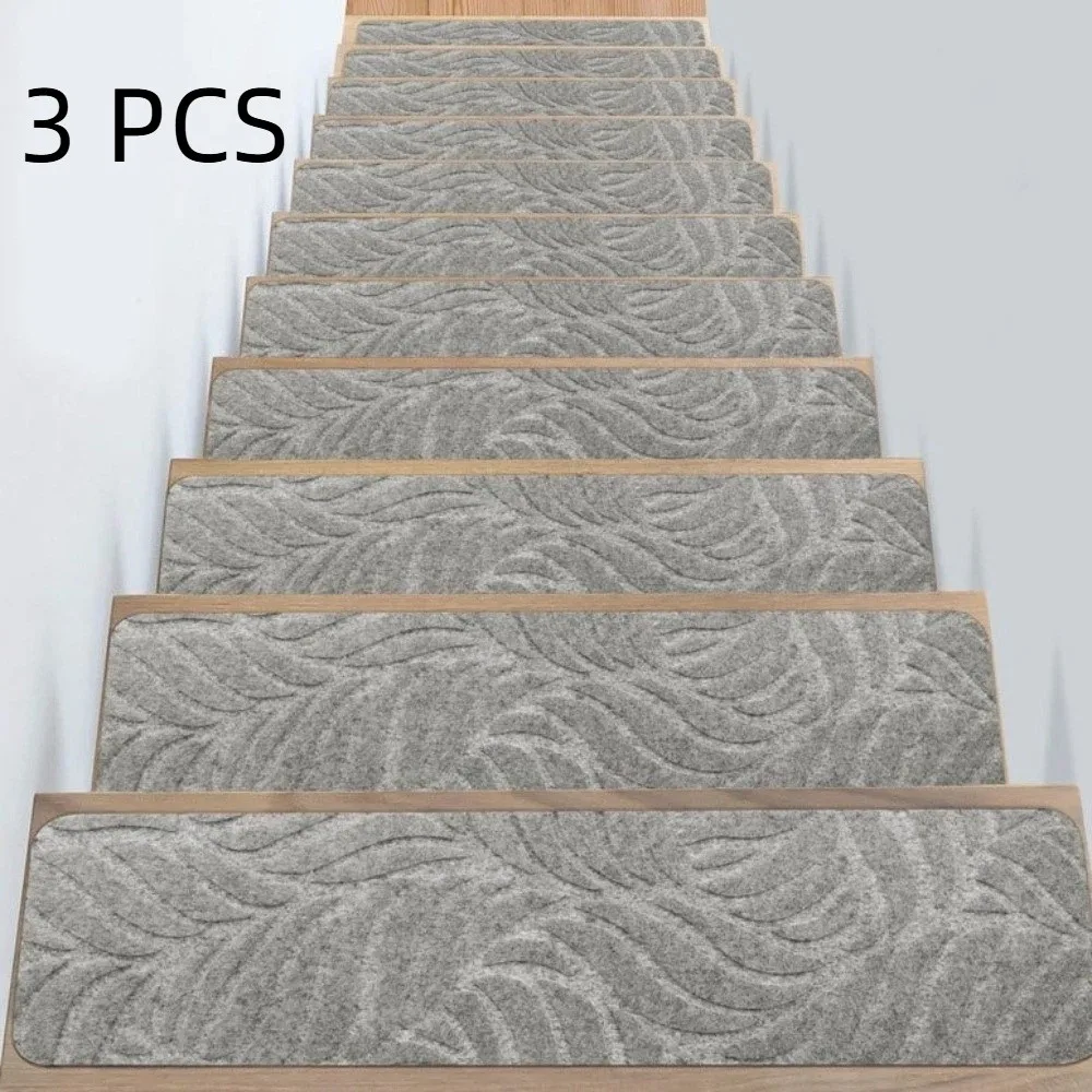 3PCS Self Adhesive Embossed Banana Leaves Staircase Mat Washable Pet Friendly Anti Slip Pad Embossed Carpet Scratch Resistant