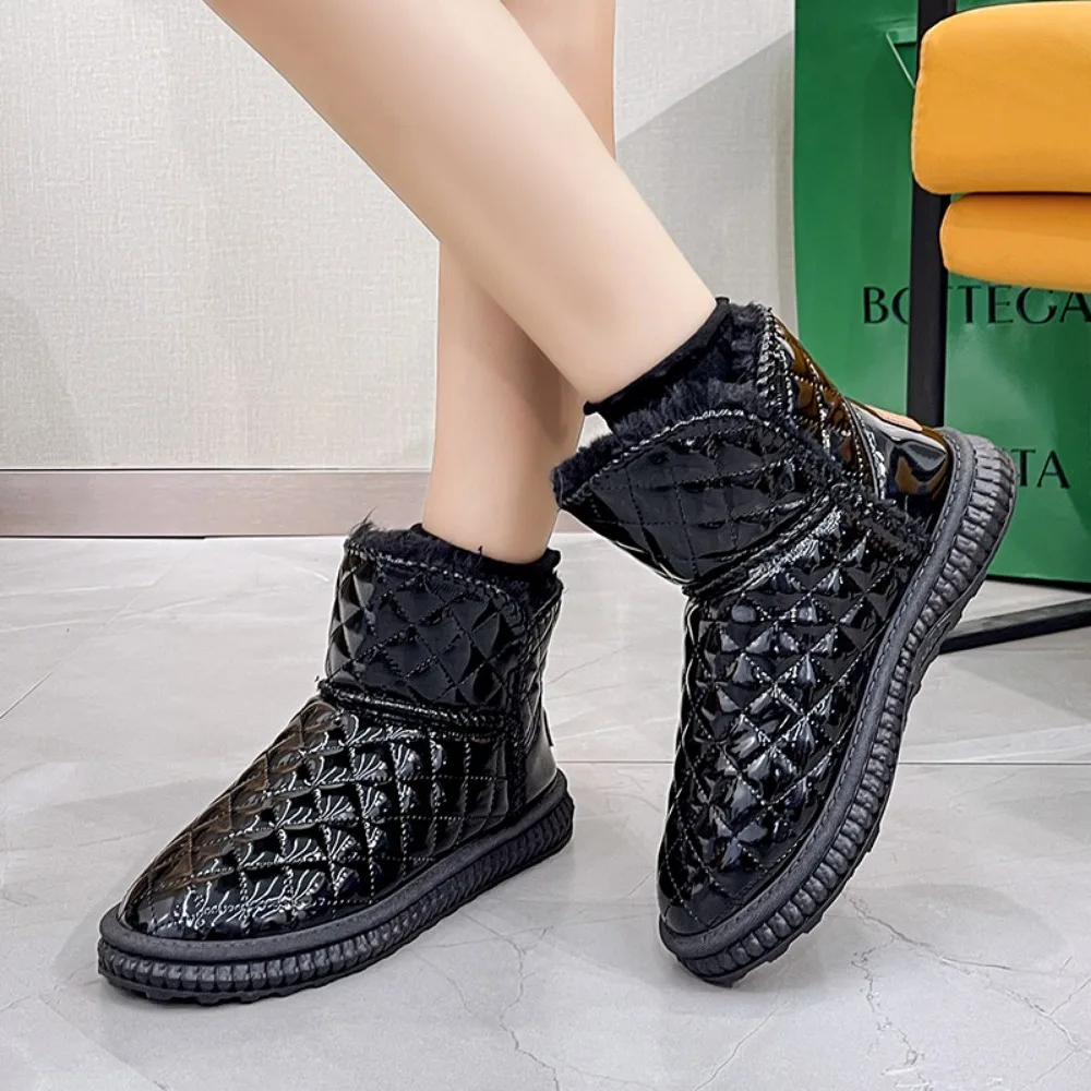 أحذية الثلوج الشتوية للنساء - أحذية قصيرة عصرية جديدة، أحذية كاحل مقاومة للماء مبطنة بالصوف الدافئ غير قابلة للانزلاق مقاس كبير