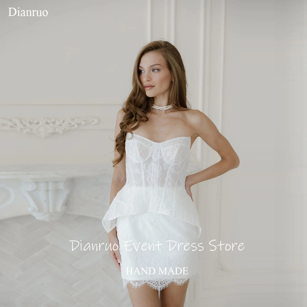 Dianruo Sweetheart Neck Above Knee Wedding Dresses Lace Handmade Vestido De Noiva Delicate Appliques Robes De Mariée Customized
