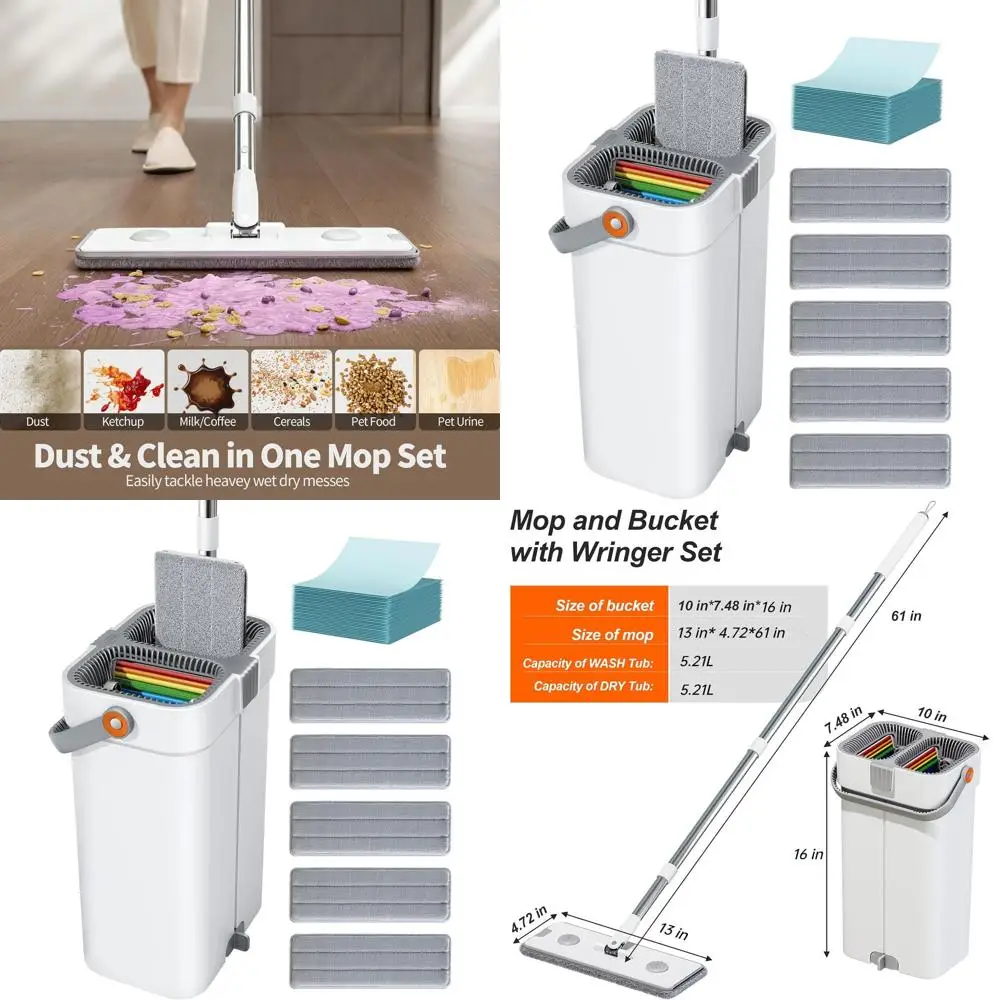 

Adjustable Telescoping Mop with Bucket, Microfiber Pads & Wringer - Up to 61 Reach