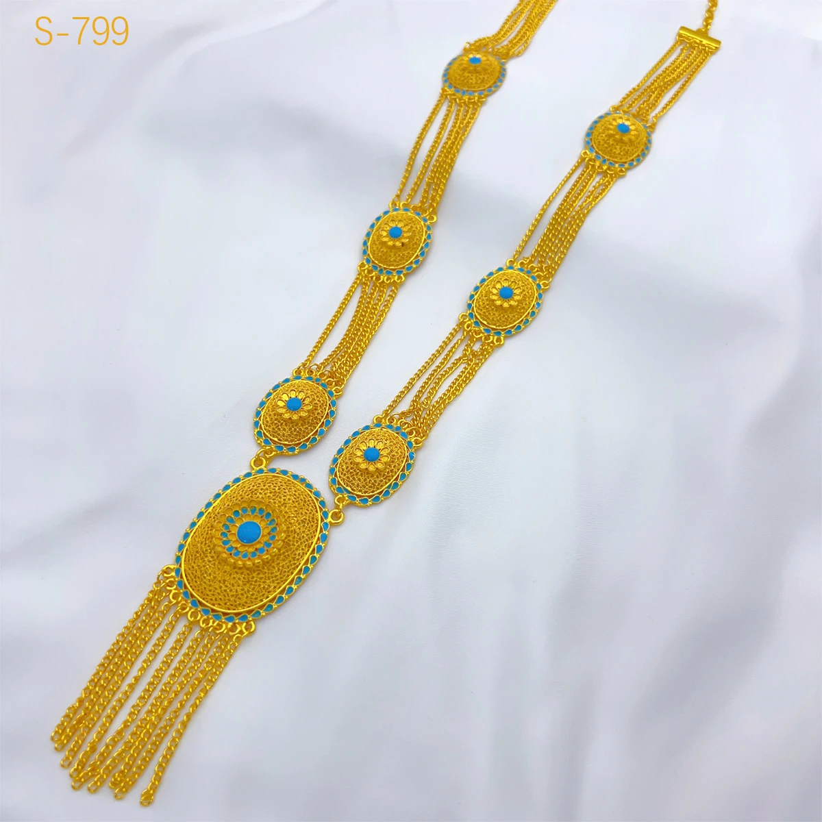 New Arabic Dubai Jewelry Set for Women Earrings Ethiopian African Long Chain Gold Color Tassel Necklace Wedding Bridal Gift