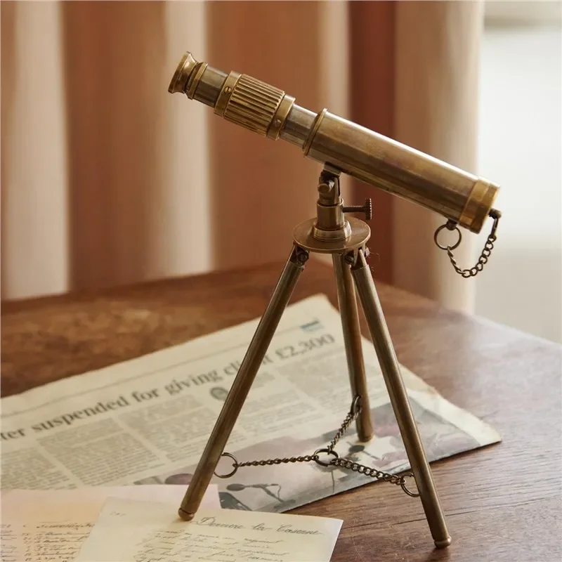 for Indian Brass Retro Telescope Colored Shell Magnifying Glass Rattle Study Tabletop Ornament Model Room European Decoration