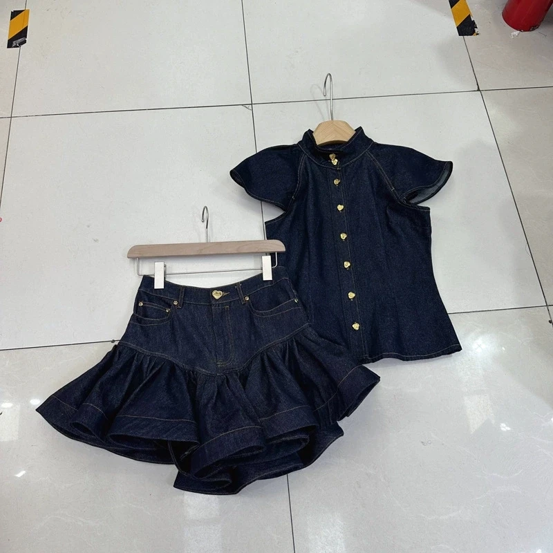 

European, American, Australian, French summer niche high waist temperament short skirt one-line skirt puffy denim skirt-GZXX354