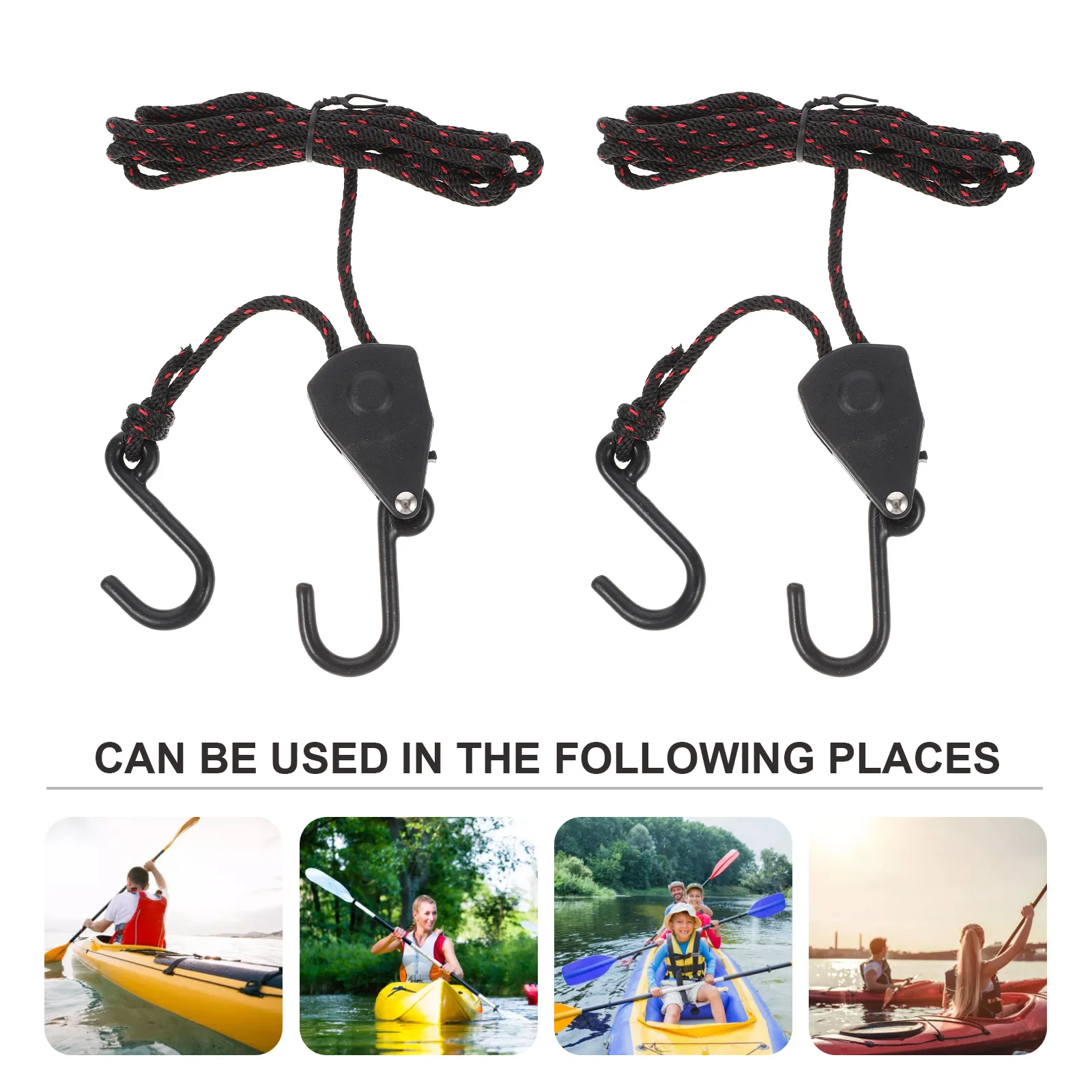 

1/8 Inch Heavy Duty Pulley Rope Hangers For Kayak Canoe Boat Bow Stern Tie Down Steel Hooks Adjustable Locking Ratchets