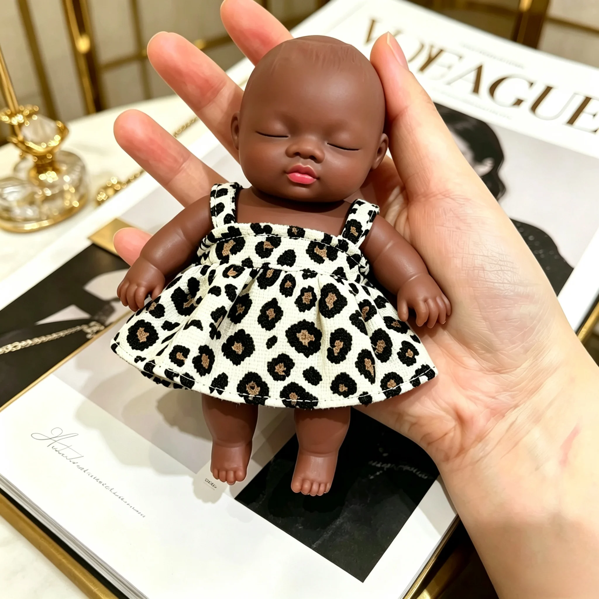 

Natasha Black Soft Doll Squeeze Toy Dark Brown Skin Leopard Print Dress Stress Relief Anxiety Relief Prank Toy For Adult