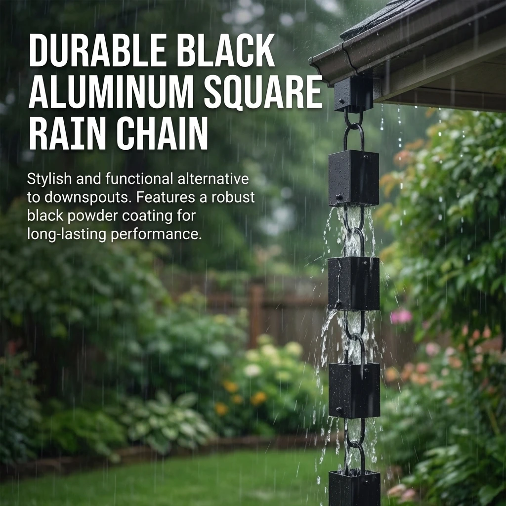 Aluminum Alloy Square Rain Chain Black-Powder Coated Durable Drainage Rain Chain for Home and Garden Decorations