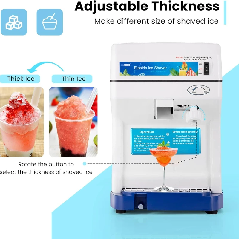 Электрическая дробилка льда, бритва, машина для изготовления снежных конусов, 265 фунтов/ч, для домашнего и коммерческого использования, синяя