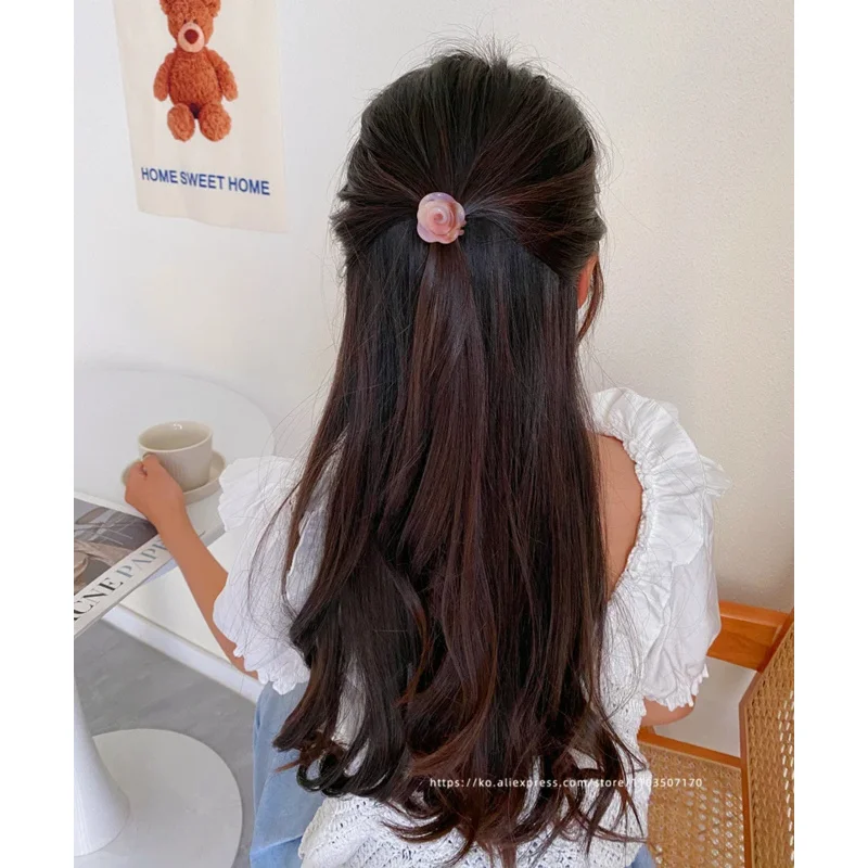 French Rose Blossom Hair Ring~FRANCE, South Korea, tied high ponytail head rope, flower bud head ball, scalp tendon hair rope - view 2