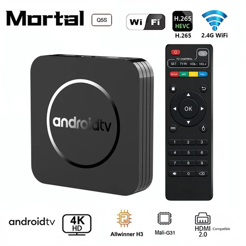 Caja de TV inteligente Android Mortal Q5S Allwinner H3 Quad-core 2 GB 16 GB Reproductor multimedia de transmisión de cine en casa 4K HDR10 Mali-G31