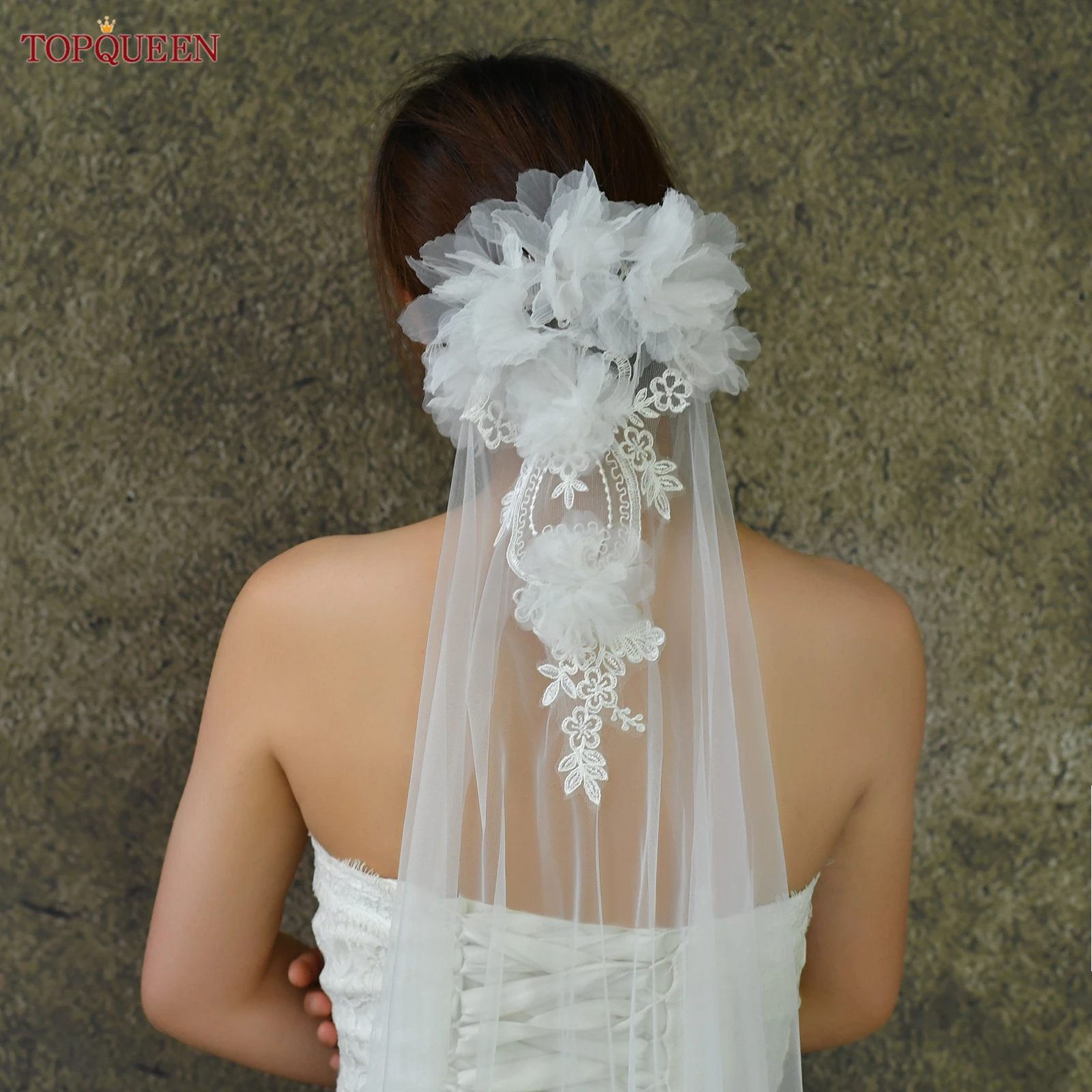 

TOPQUEEN Bridal Lace Flower Tulle Shawl High Quality 2 Meter Length Women Shawl Evening Wedding Accessories Customizable Vg118