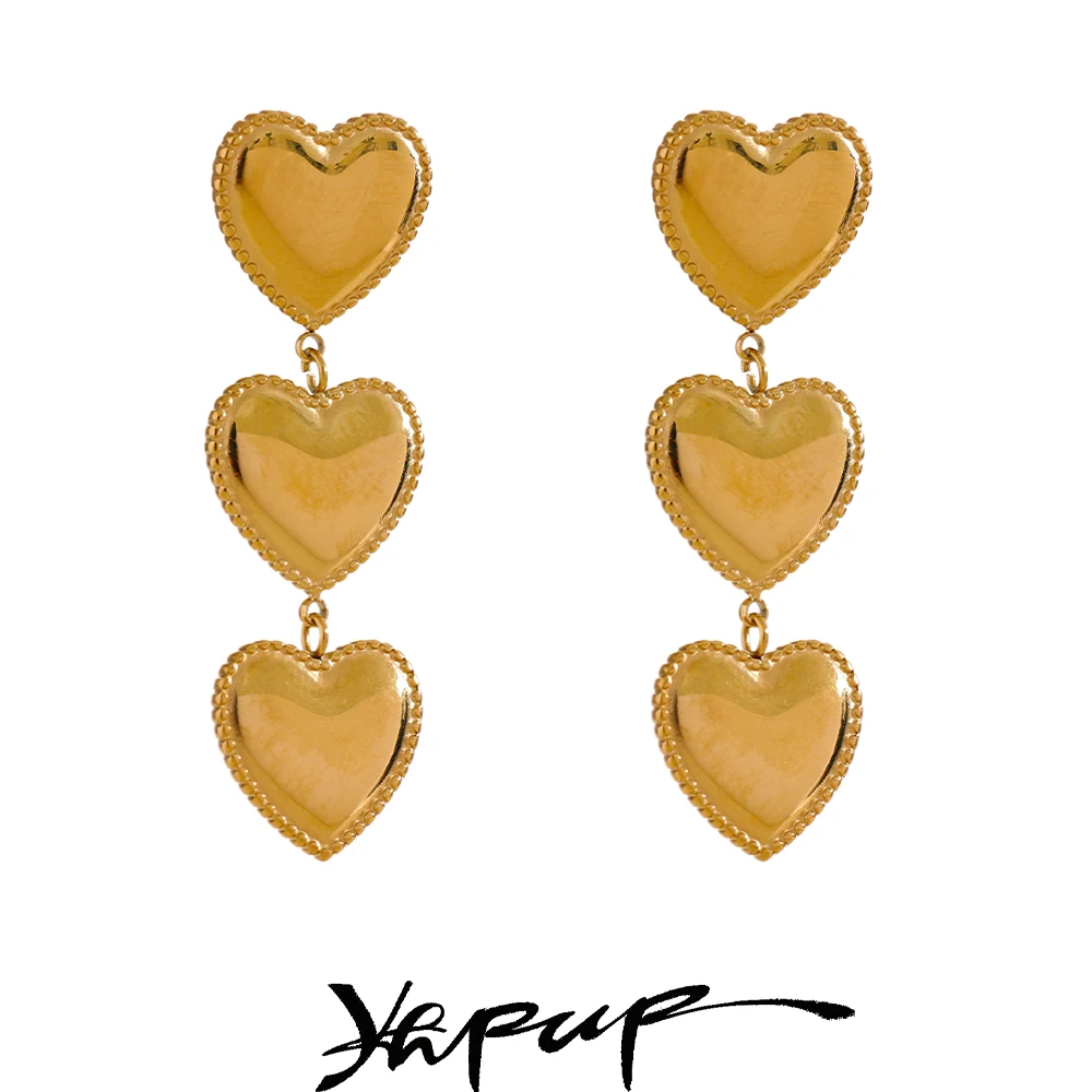 Yhpup Stainless Steel Metal Waterproof Heart Love Drop Dangle Earrings Popular Fashion Daily Charm Statement Jewelry for Women