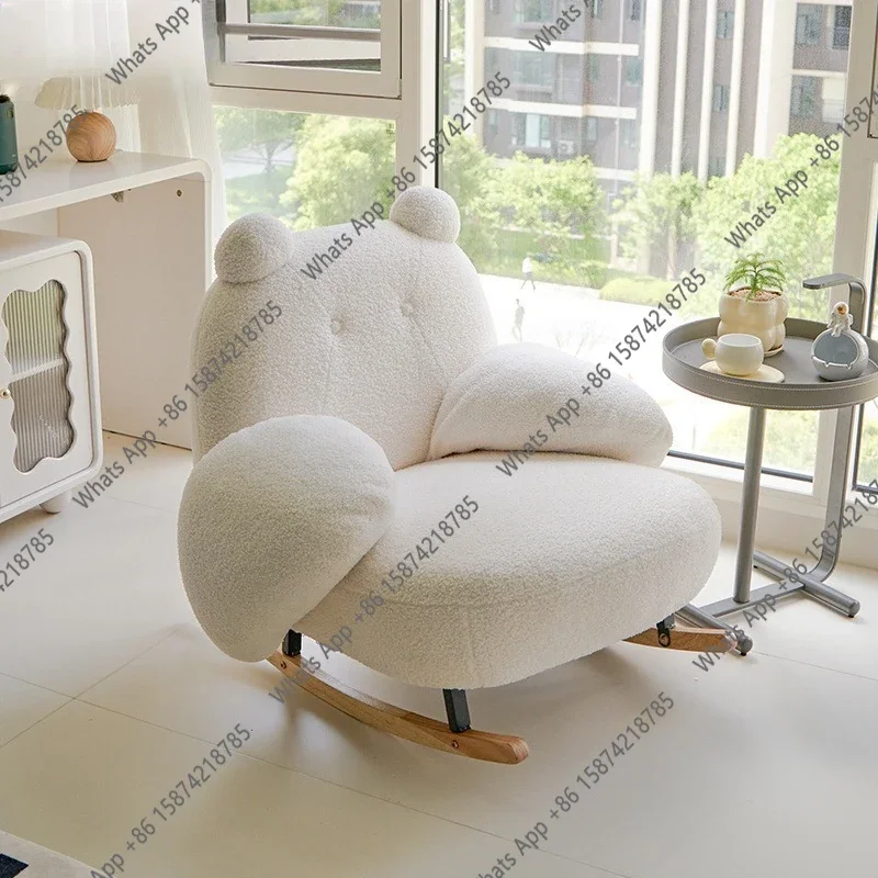 X Bear Hug Rocking Chair Cute Teddy Armchair Soft Lamb Wool Upholstered Rocker Comfy Nursery Lounge Chair For Living Room Bedroo