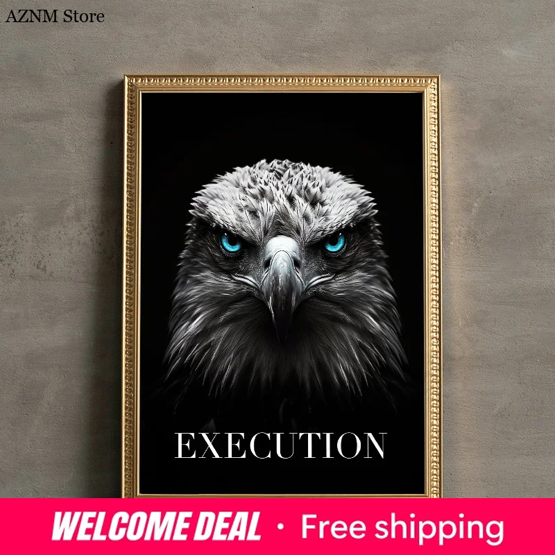 (2D canvas painting)Black Animals Inspiration Poster Animal Eagle Lion Wolf Canvas Print And Poster Wall Art Painting For Liv