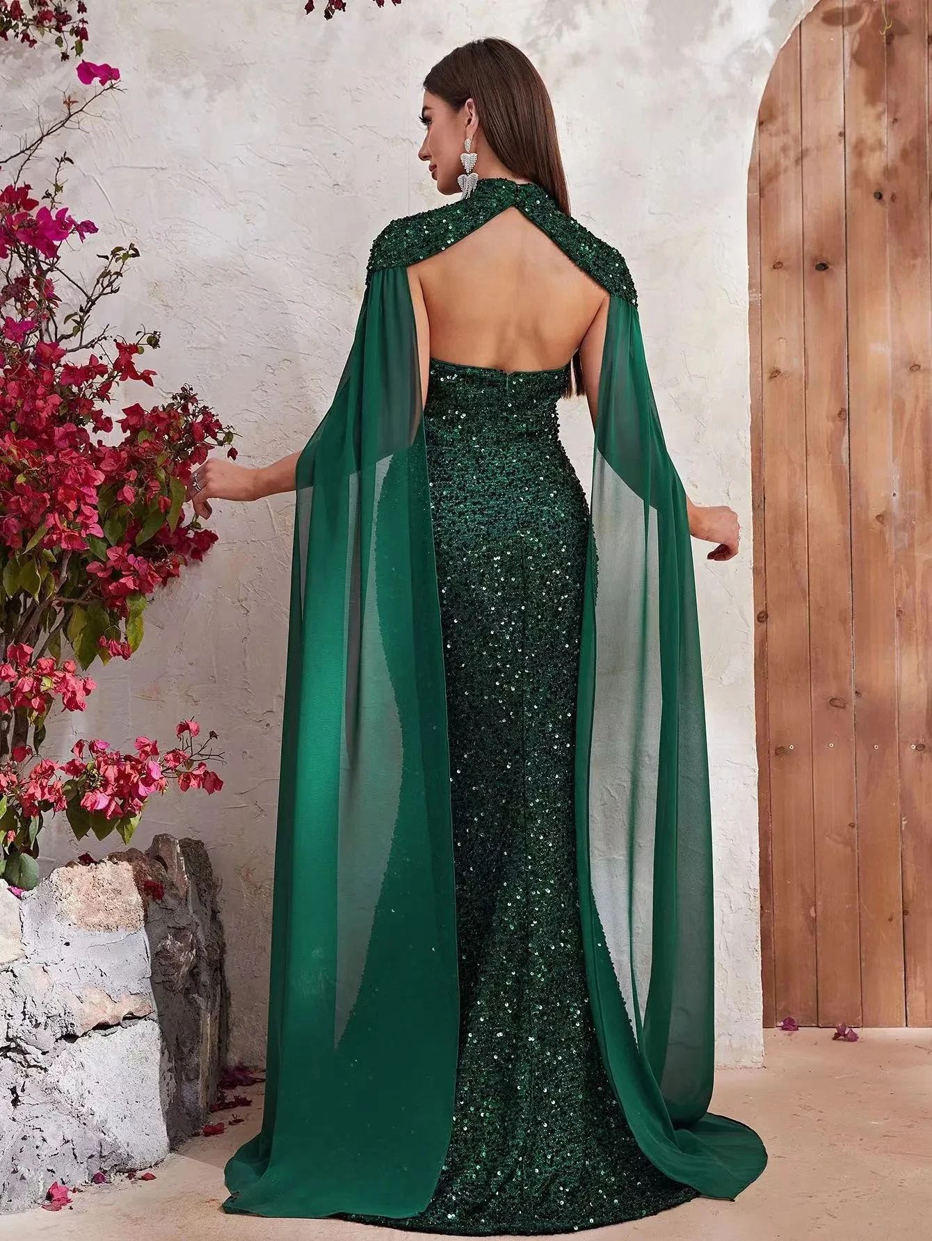 Robe de Rhsirène à paillettes vert émeraude pour filles, mancherons, robe de soirée noire, soirée formelle, quel que soit l'arabe, 123, 2024