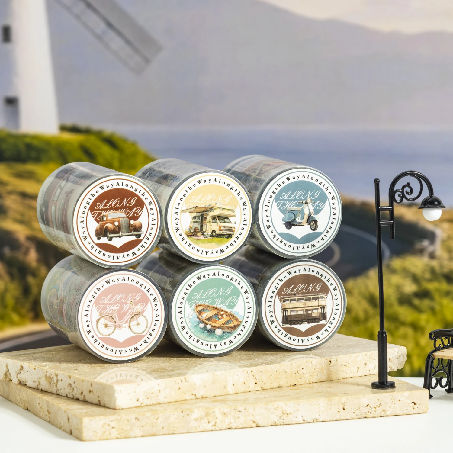 

1 Roll Travel Journey Adventure Vehicle PET Tape for DIY Scrapbook Collage Art Journal Phone Case Notebook Decoration