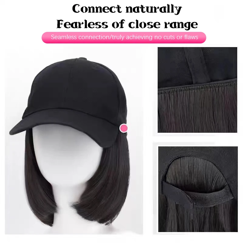 

Synthetic Baseball Wig Bob Wig Black Hat Wigs Cap With Hair Naturally Connect Bob Hair Baseball Cap Adjustable