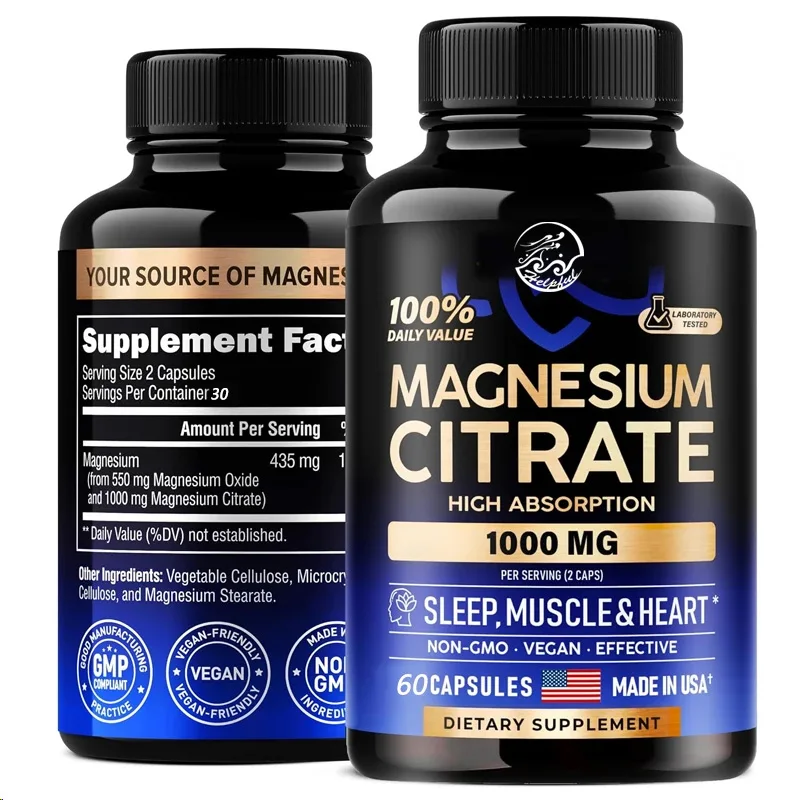 60 capsules of magnesium citrate 1000mg | 100% DV | High absorption supplement - sleep, muscle, and heart support