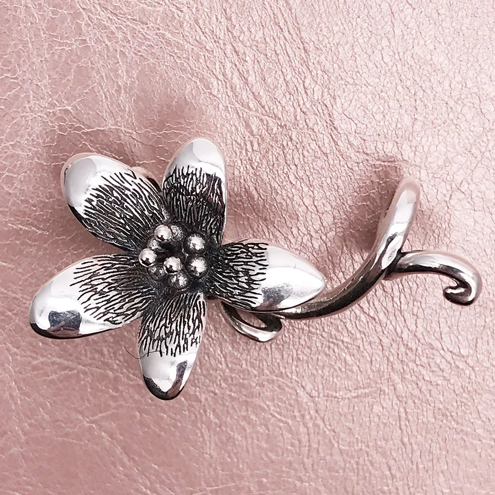 925 Sterling Silver Flower troll Anemone Pendant Fit Charm European Diy Beads Bracelet Necklace