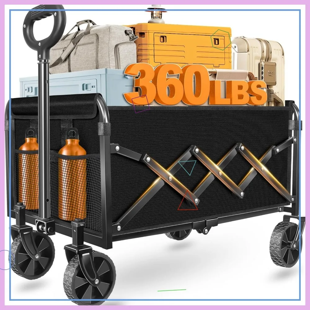 Carrinho de vagão dobrável dobrável com rodas para todo terreno - Carrinho utilitário portátil para compras, esportes e uso ao ar livre