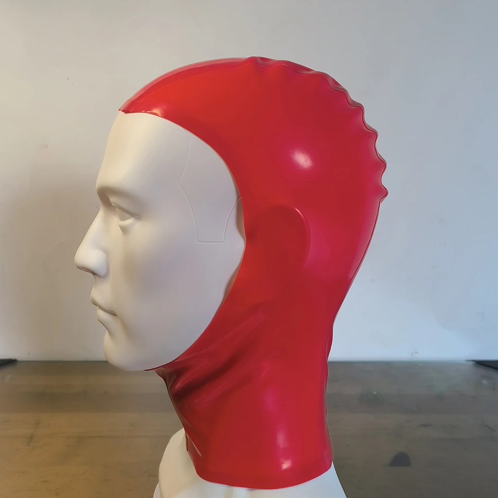 [Customizable] Latex hooded mask Red No Cover Style - Handmade
