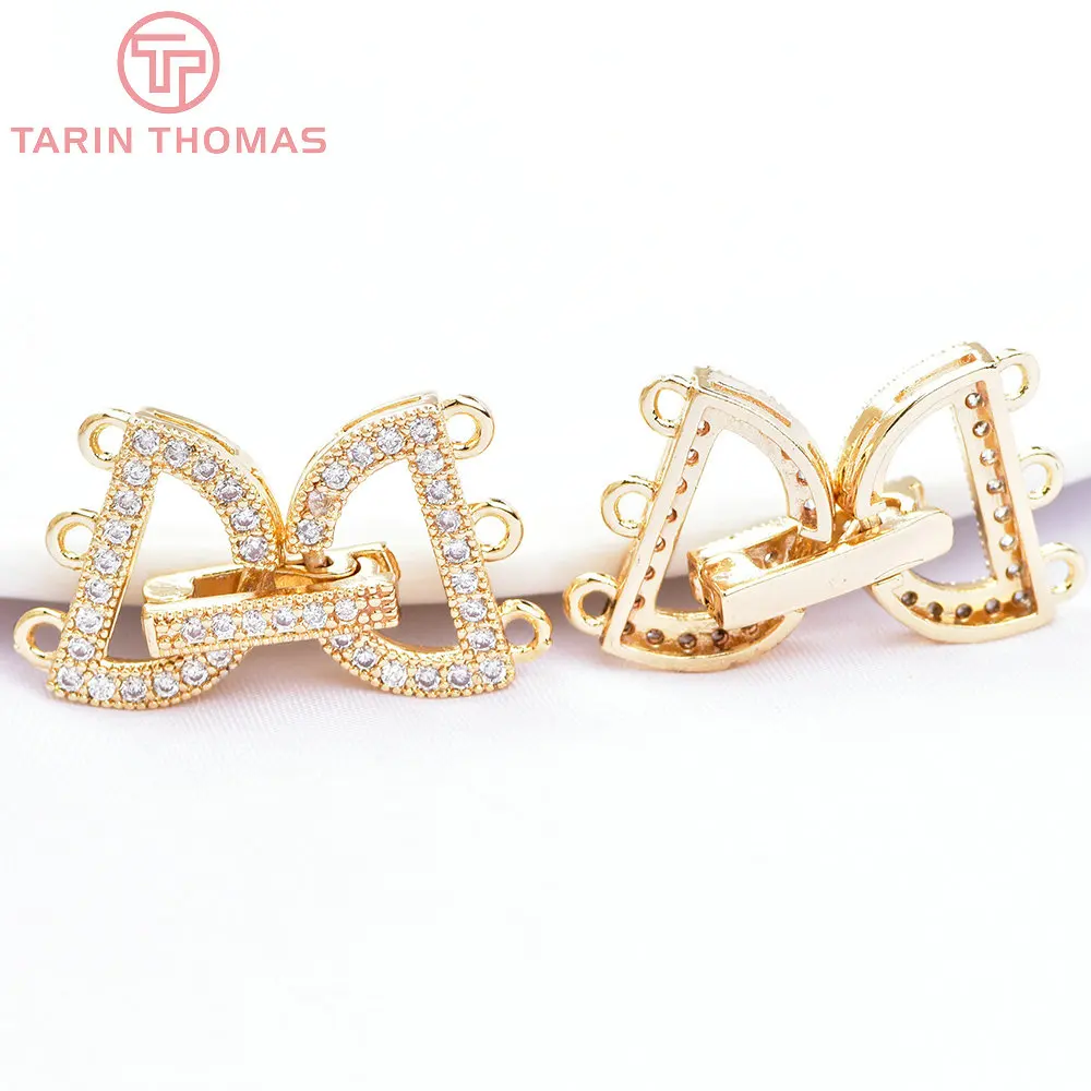 (6739) 2PCS 14x24MM 24K Gold Color Brass with Zircon Bracelet Connector Clasp High Quality Diy Jewelry Accessories Wholesale